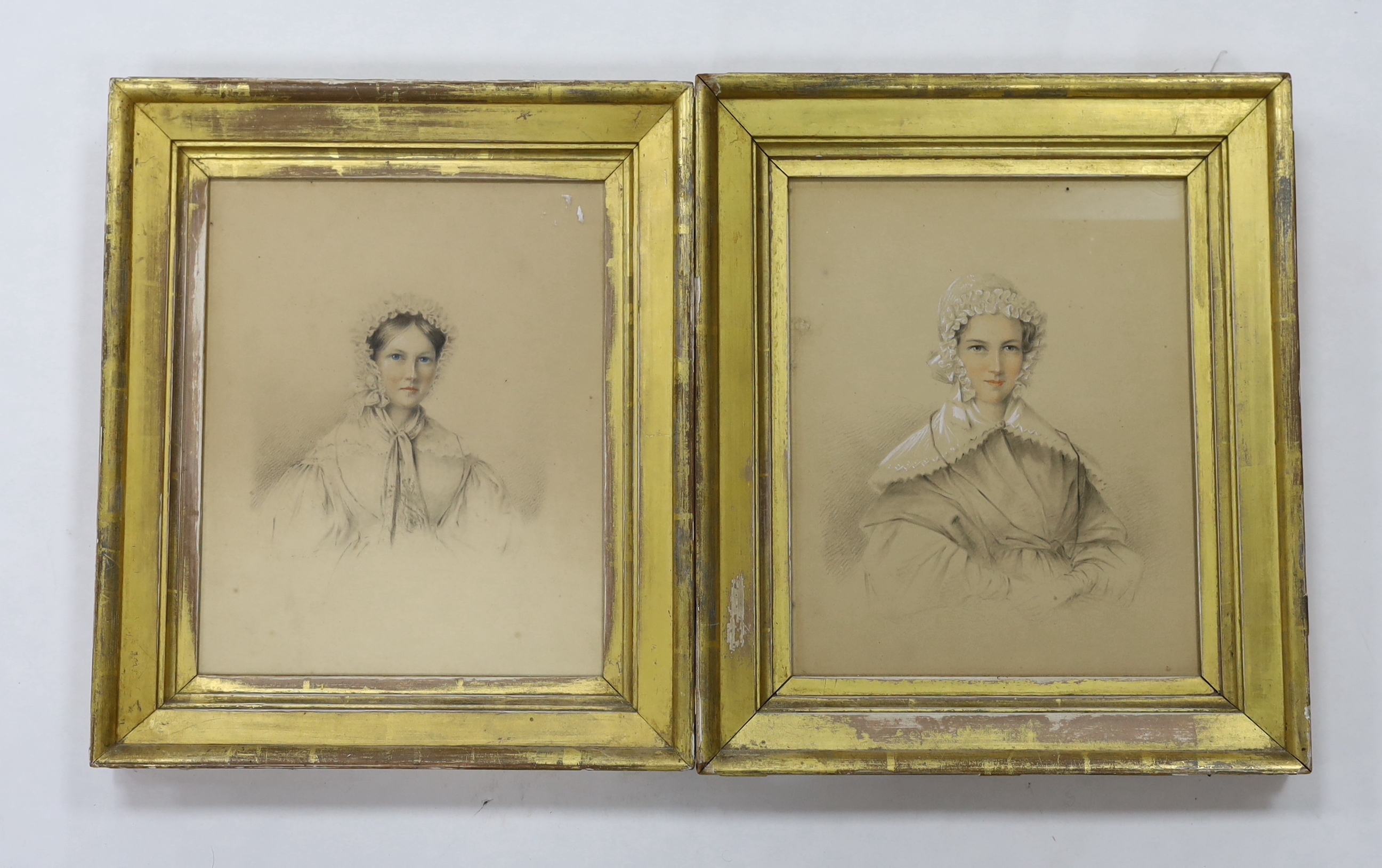 Victorian school, pair of pencil and watercolours, portraits of young ladies, one inscribed verso, ‘My Dear Sister Elizabeth Rind’, 26 x 21cm